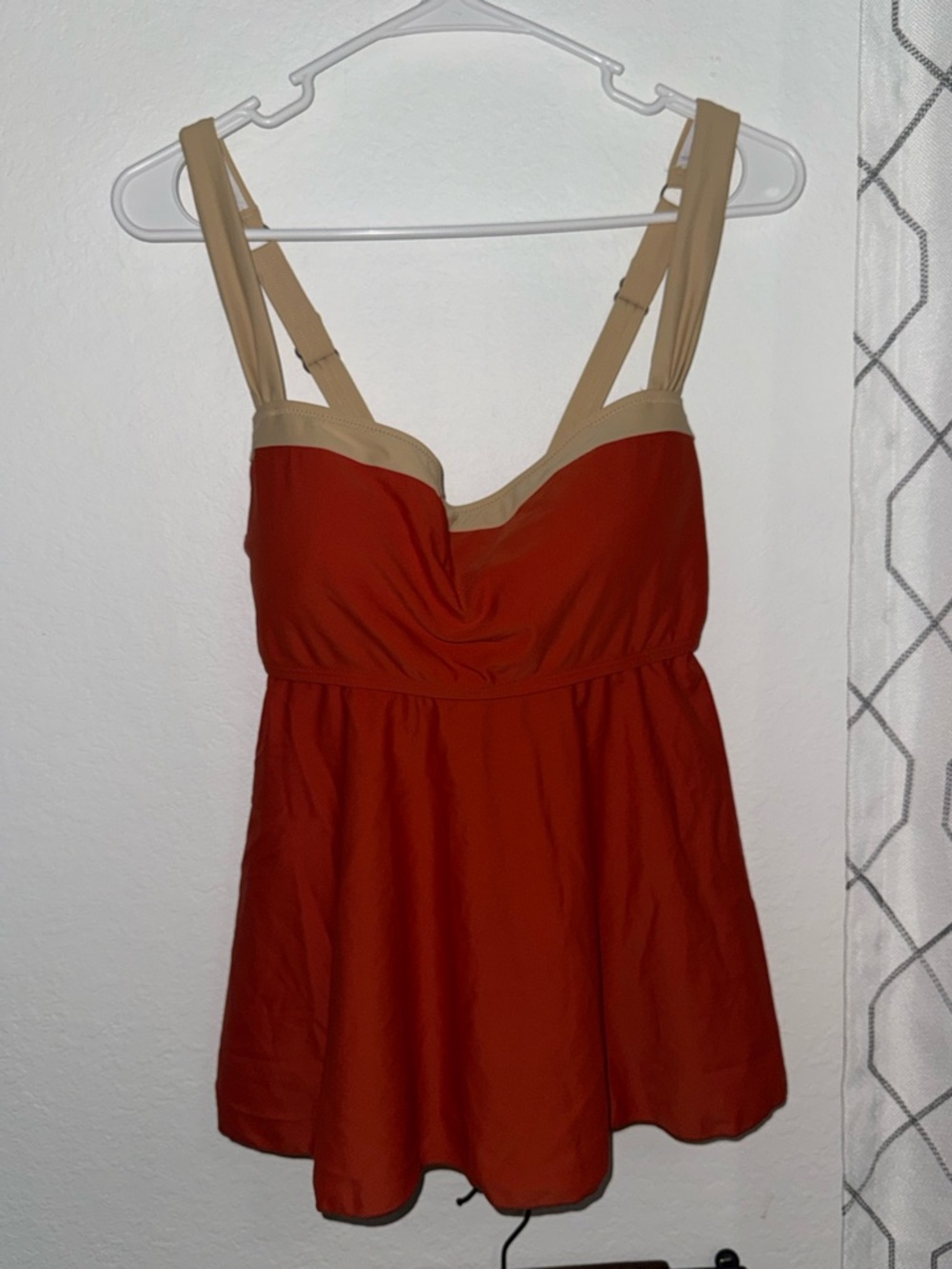 Red Swimdress with Tan Straps
